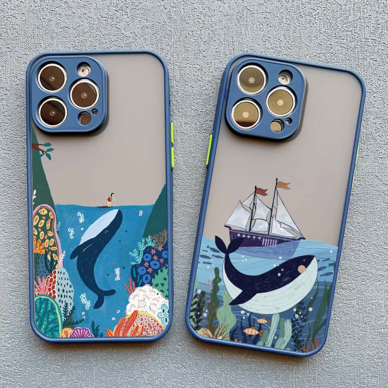 Whale Shockproof Funny Phone Case for iPhone 13 12 11 Pro Max Mini 16 15 14 Pro Max Plus X XR XS 7 8 Plus SE2 Back Cover Fundas