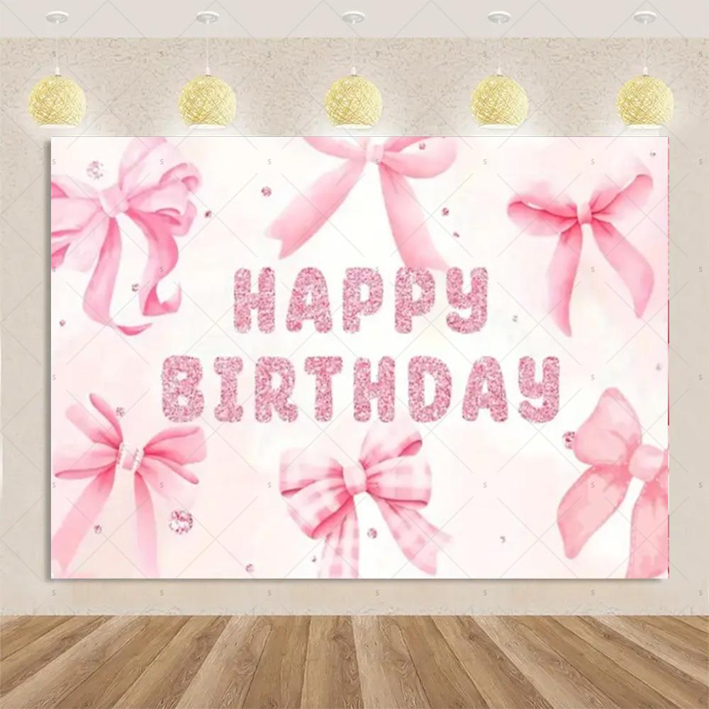 Pink Bow Tie Background Banner Girls Birthday Party Decorations Balloon Flower Photography Backdrop Supplies Photo Shoot Props