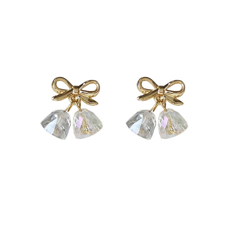 Christmas Bell Ear Clips: Crystal Glass Bowknot Earrings, Painless, No-Piercing.