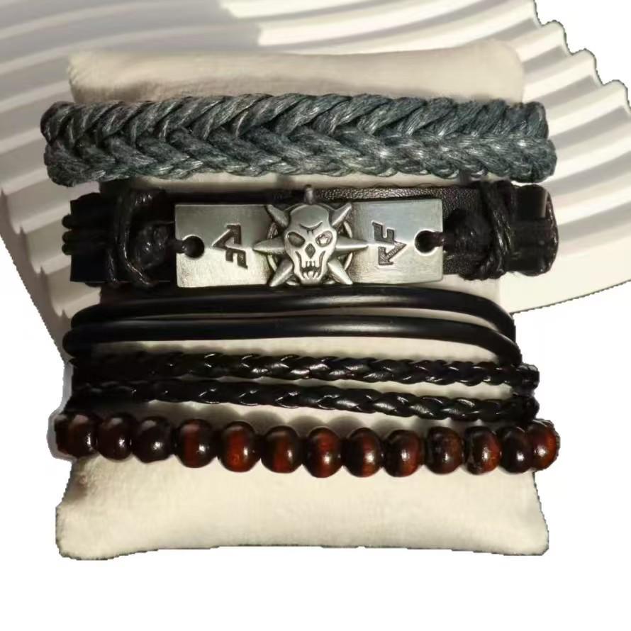 Men's Multi-layer Leather Braided Bracelet - European & American Cowhide, Versatile DIY Design