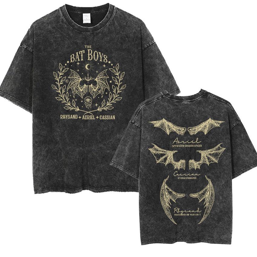 The Bat Boys Rhysand Azriel Cassian T Shirt Men Women Vintage Washed Short Sleeve T-shirts Aesthetic Clothing Oversized T-Shirt S разноцветный