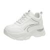 Leather casual sports shoes women's 2025 spring new heightening dad shoes women's fashion thick-soled running travel white shoes