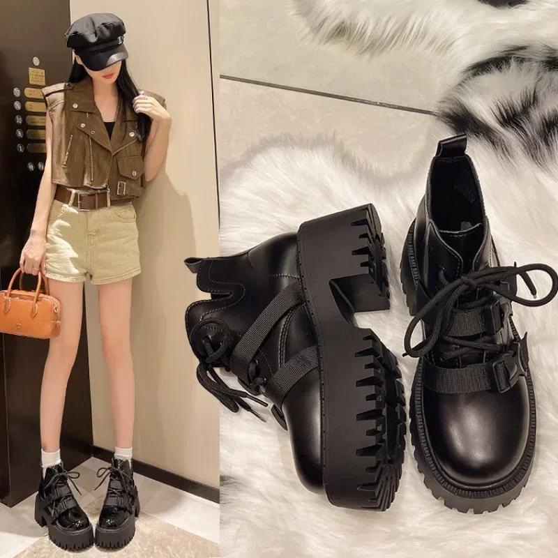 Fashion Fashionable Thick Soled Height Increasing Short Boots for Women's Spring New Style British Retro Thick Heel Workwear Boots