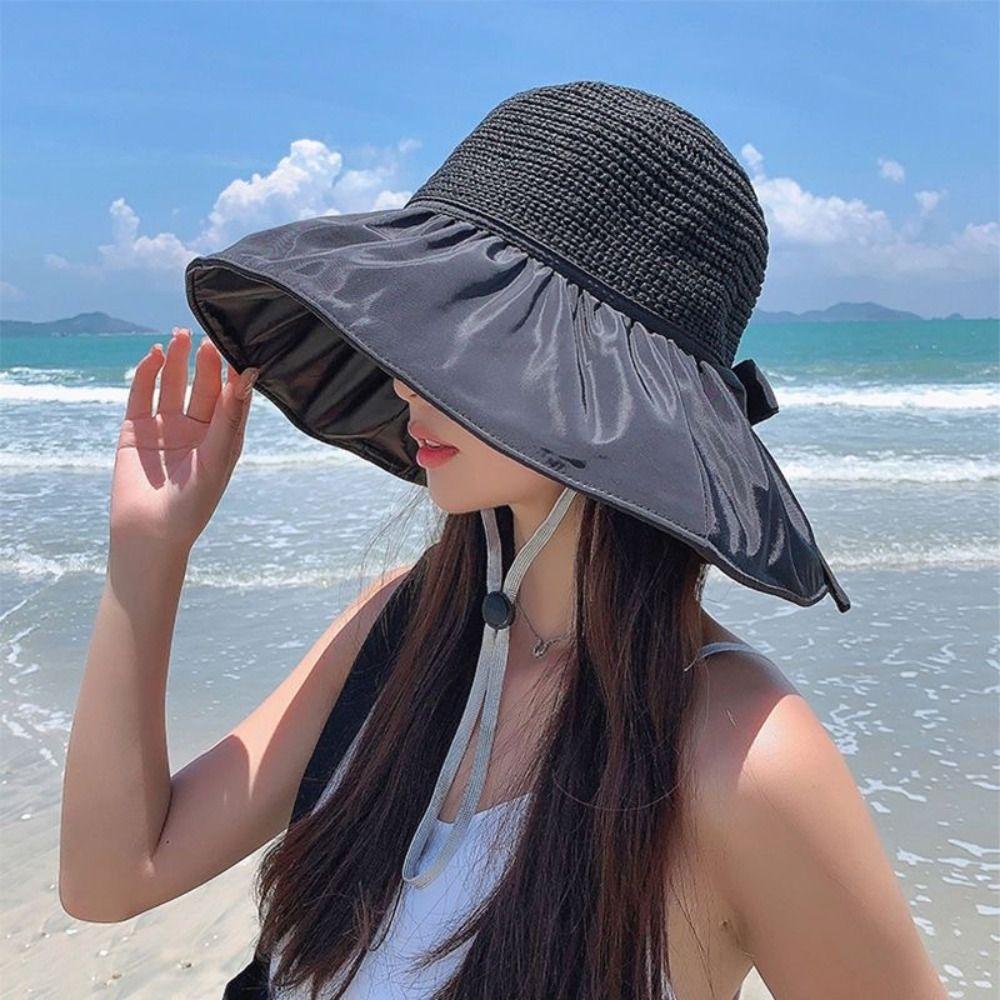 Spring Summer Sun Protection Hat Outdoor Bow Bucket Hat Trendy Wide Brim Sun Hat  for Female