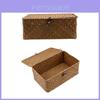 Vintage Handmade Woven Storage Box With Lid Yellow Seagrass Material