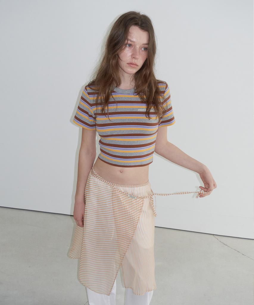 Obeodyupeulleeo Stripe Crop T-Shirt_Melange Gray