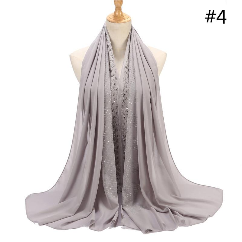 Women Rhinestone Chiffon Solid Color Muslim Head Scarf Shawls And Wraps Pashmina Bandana Female Foulard Hijab Stores