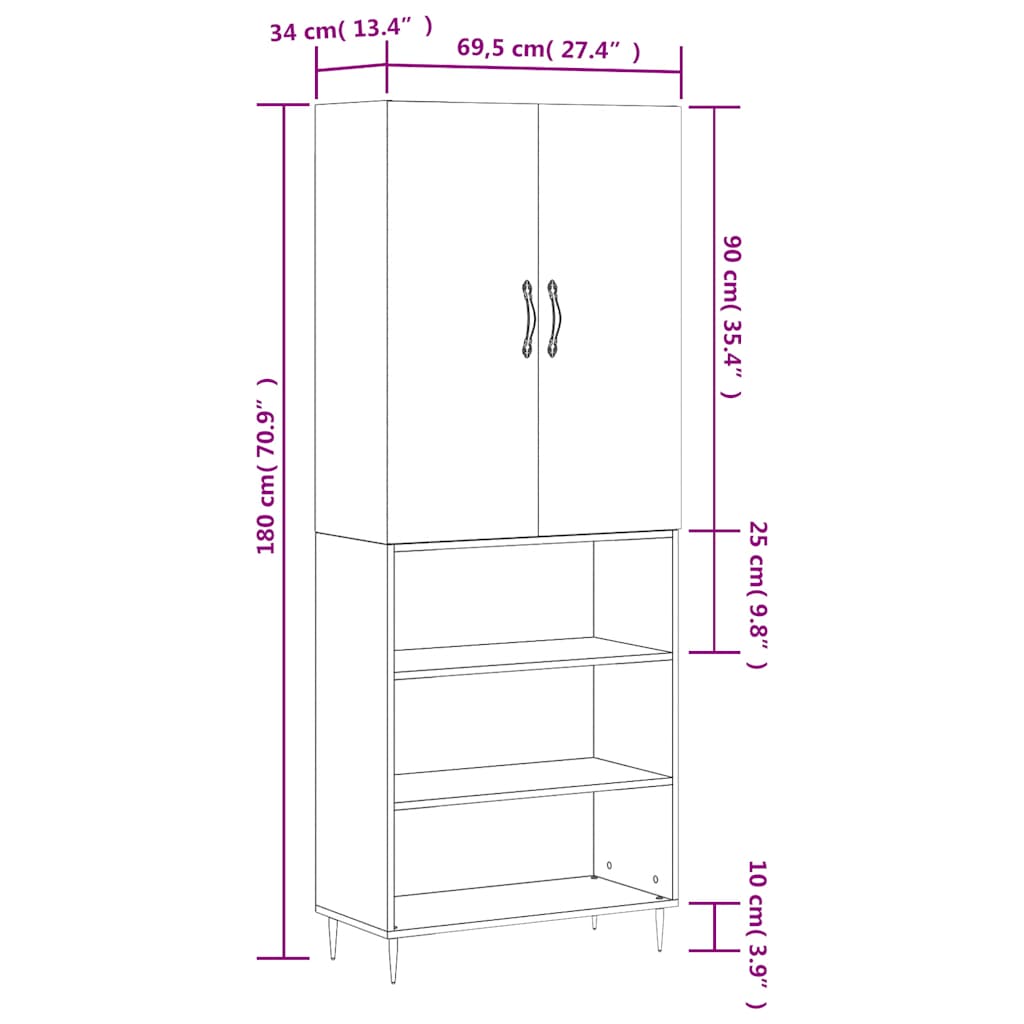 Highboard Concrete Grey 69.5 x 34 x 180 cm Particleboard