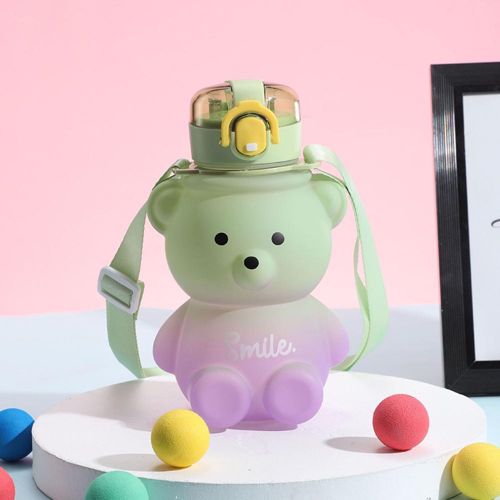 800ml Kawaii Straw Water Bottle With Rope Portable Bear Gradient Water Cup Large-Capacity Leak-Proof Drinking Mug For Kids Girls