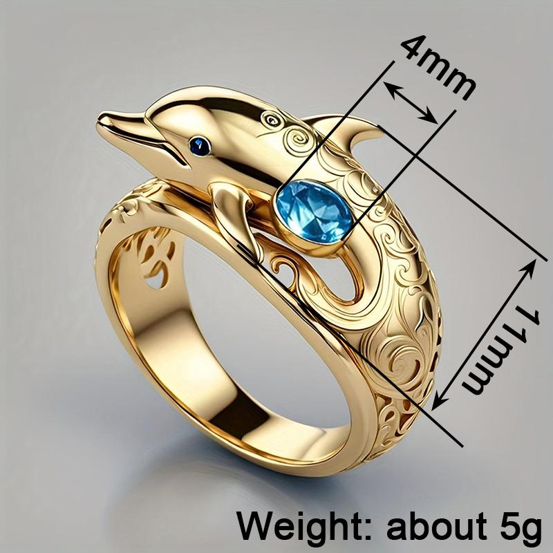 Huitan Chic Dolphin Design Finger Rings for Women Ocean Animal Rings with Blue Cubic Zirconia Gifts Daily Wear Fashion Jewelry