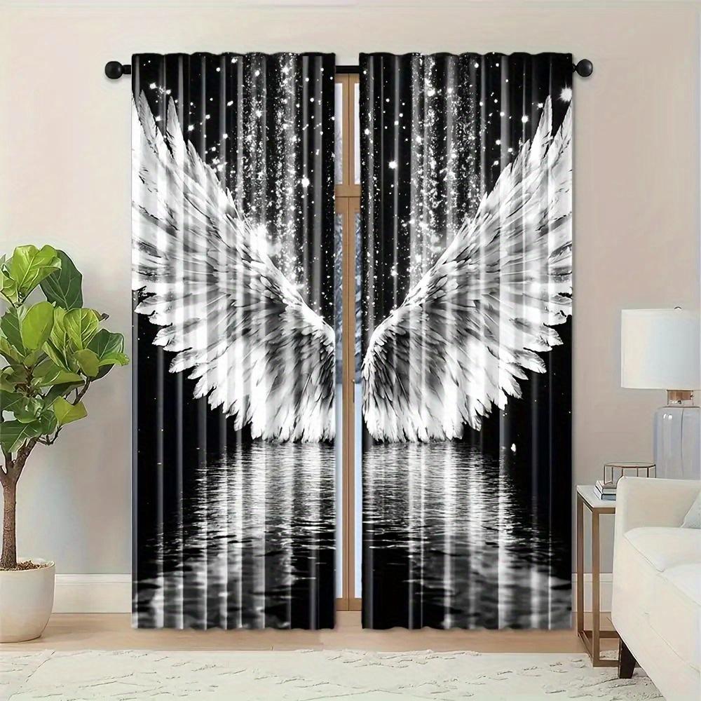 2pcs Elegant Black Curtains with Angel Wings and Stars Design – Perfect for Living Room Study and Office