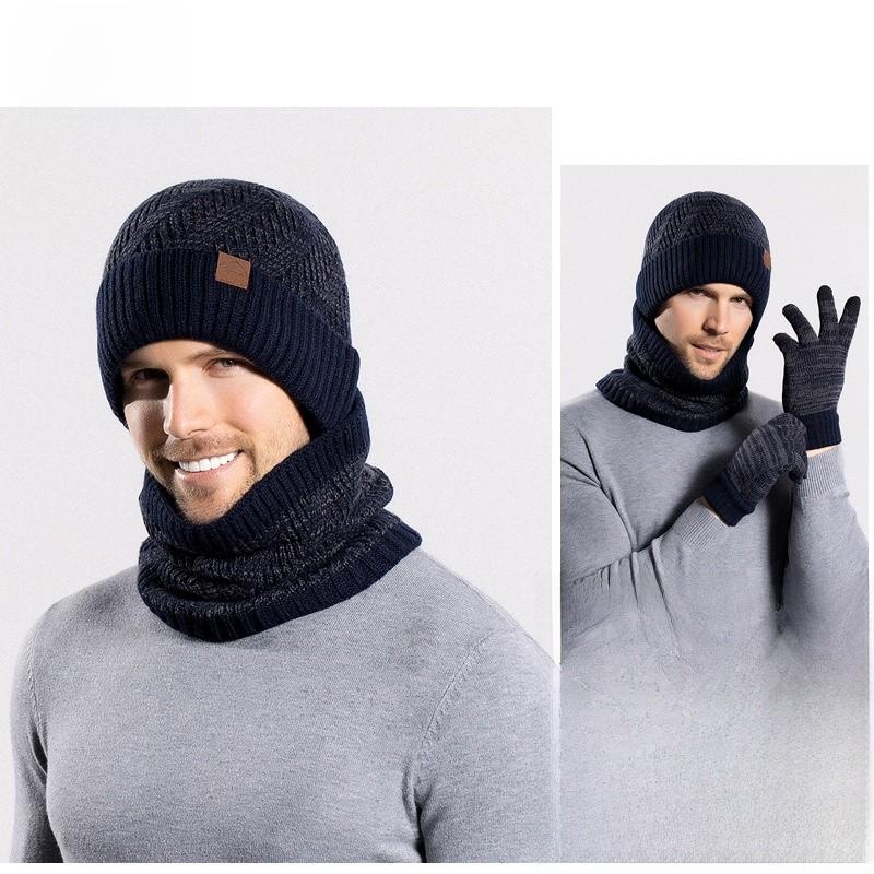 Knitted Winter Hat And Gloves Set With Fleece Lining For Men And Women