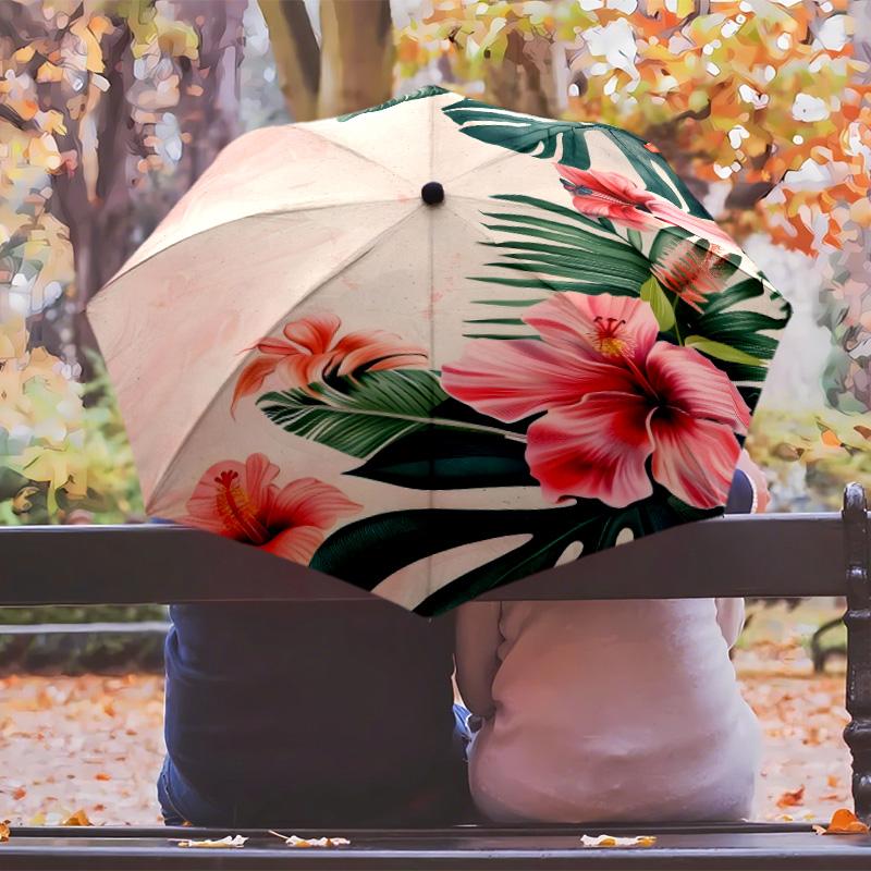 Blumenkunst-Thema Automatischer Regenschirm Kompaktes 8-Rippen-Design Stabile Konstruktion Langlebiger Regenschirm Stilvolles Accessoire