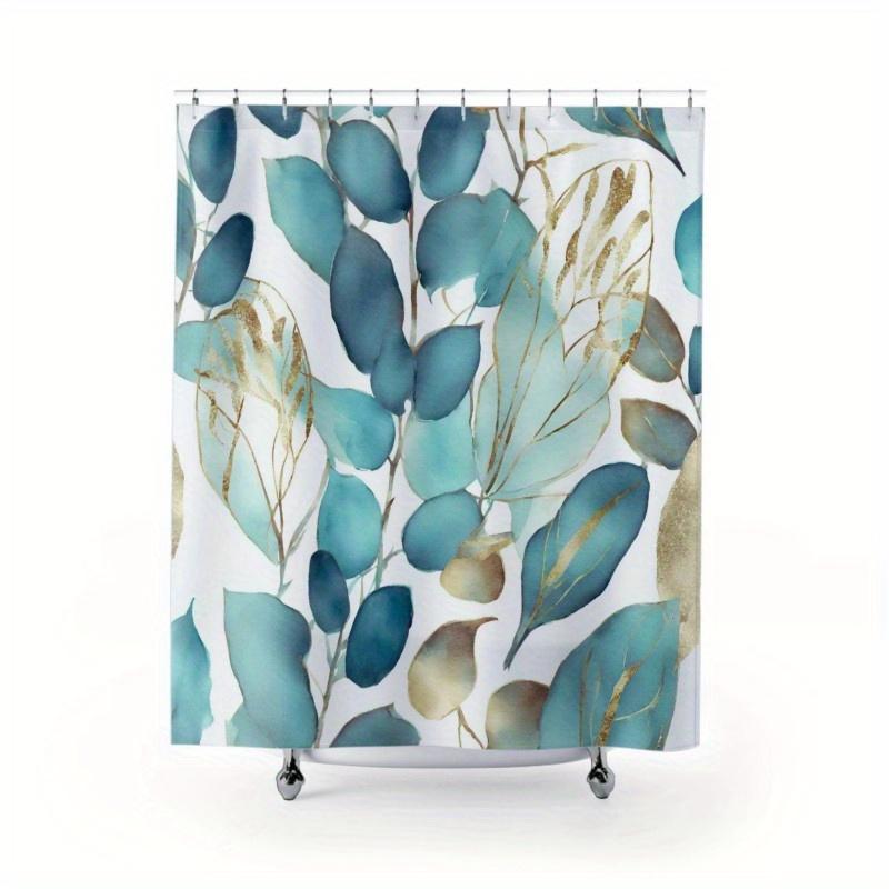 

A Shower Curtain With A Turquoise And Gold Eucalyptus Pattern, Made Of Polyester, Machine Washable, Suitable For Bathroom Decor. W60H190(CM)-1 Pcs