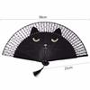 Cartoon Cat Painted Folding Fan Vintage Bamboo Silk Hand Fan Craft Home Decoration