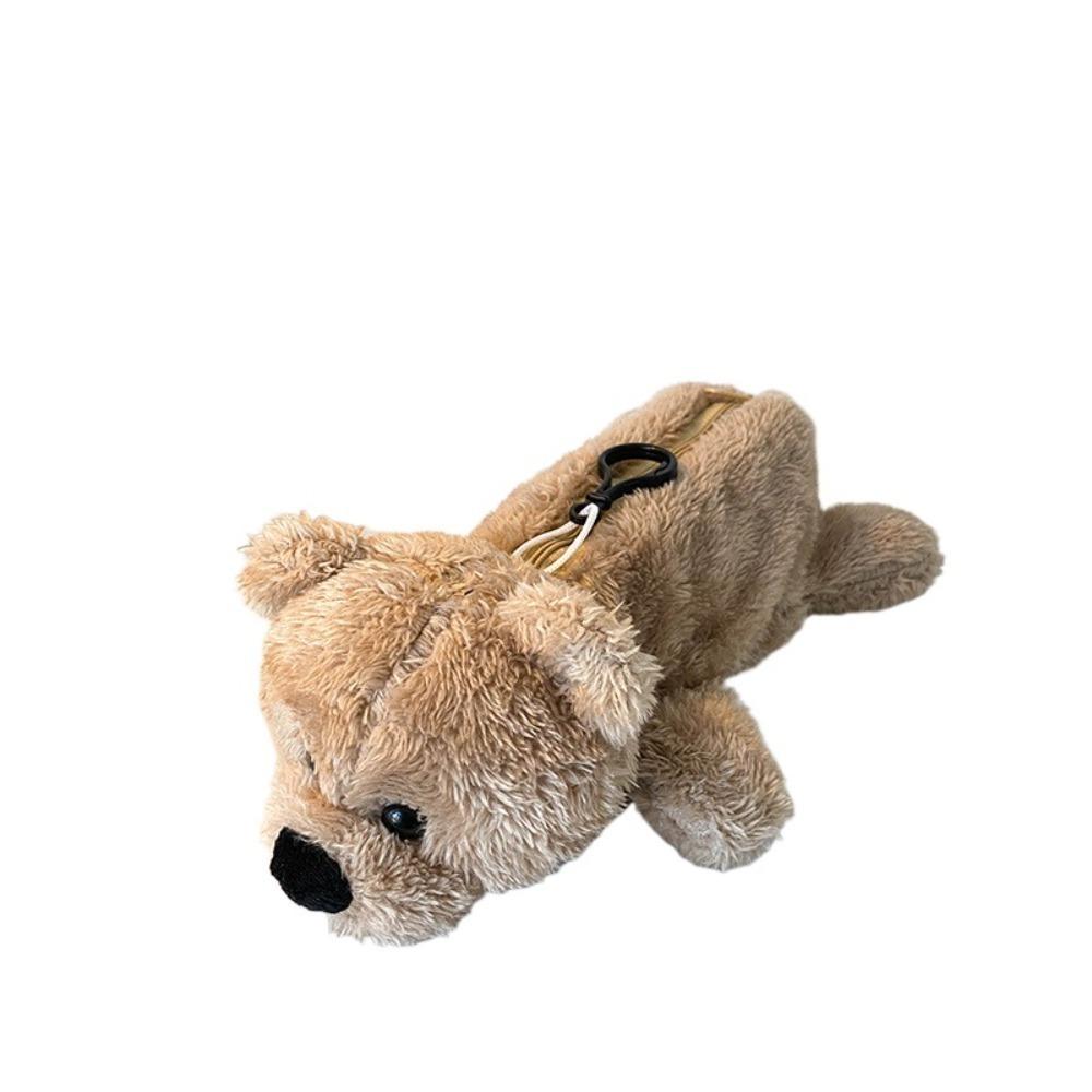 

Zipper Cartoon Bear Doll Large Capacity Pen Case Creative Plush Pencil Bag School хаки