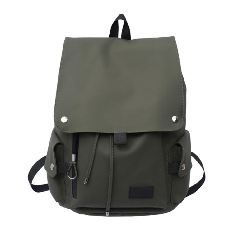 Versatile Student PU Backpack Water Resistant Large Flap Cover Drawstring Daypack School Book Bag for Daily Essential