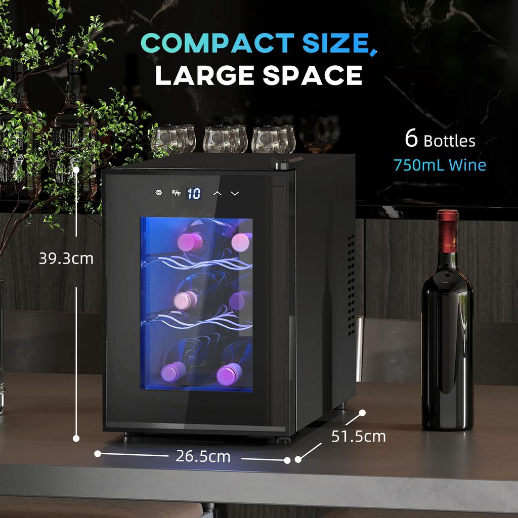Six Bottle 8-18 Degrees C Countertop Wine Fridge - Black