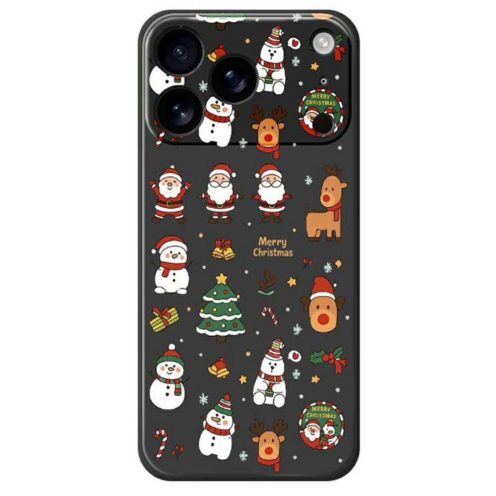 

For iPhone 17 Pro Max Case Santa Claus Snowman Pattern Printing Straight Edge TPU Phone Back Cover Black