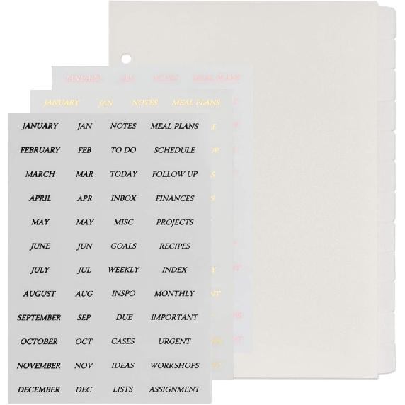 Multibey A5 Binder with Translucent Dividers, 6-Ring Plastic Binder Index for Planner Journal (5 Vertical + 12 Side Tabs + Tab Stickers)