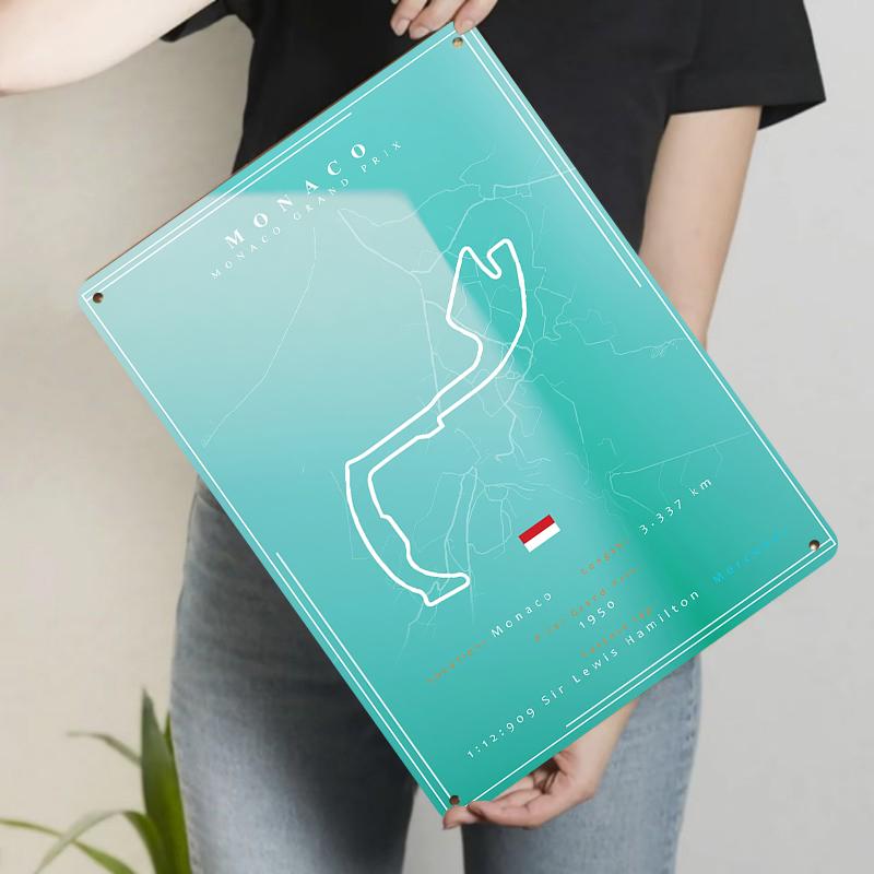 Monaco Monte Carlo Circuit Map Art Decor Metal Tin Sign Racing Theme Home Wall Decoration Hanging Ornament 20x30cm(7.8x11.8inch)