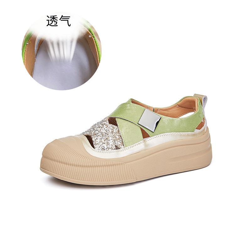 

Кожаные маленькие белые туфли женские 2025 лето новые полые дышащие повседневные туфли на толстой подошве с увеличением роста туфли на платформе высококлассная женская обувь 35 зелёный