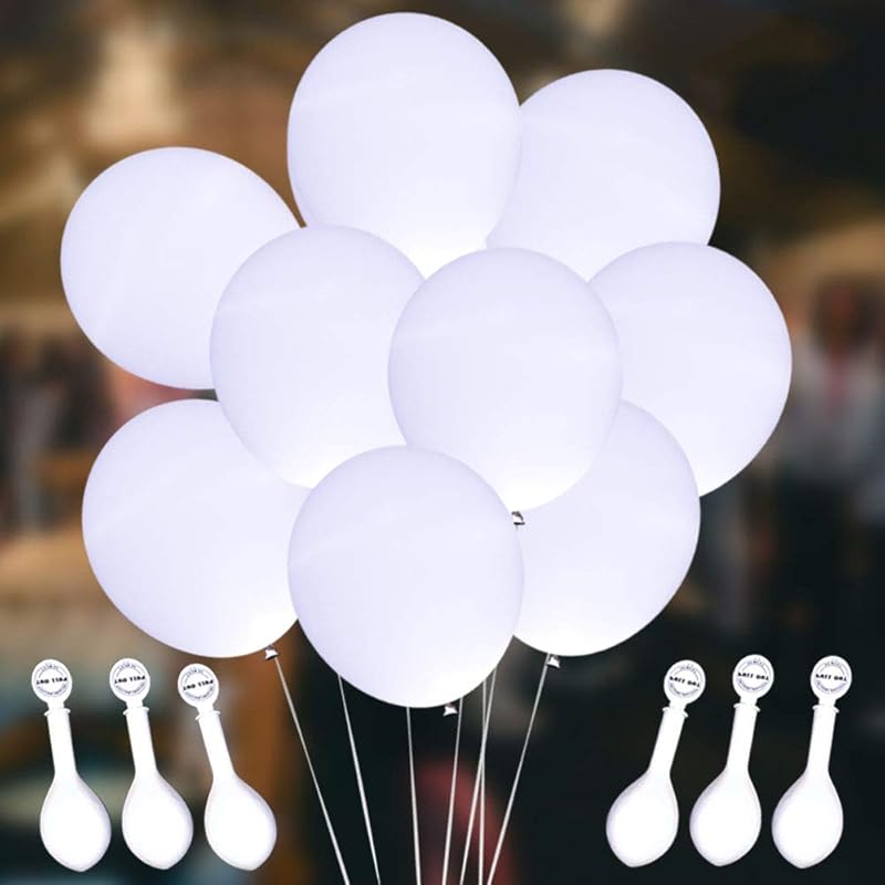 LED Light up Balloons, 50 Pack White Party LED Balloons, 60 LED Lights for Party Birthday and Wedding Decoration (White Balloons White Lights) White 30