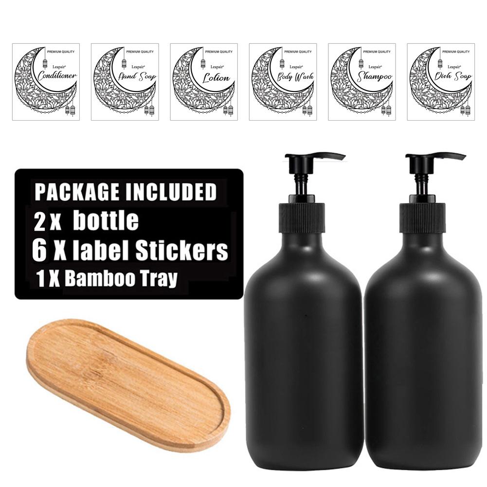 Refillable Shampoo Conditioner Body Wash Dispenser With Tray/White Labels Hand Press Bottle Ramadan Muslim Decor Ornament