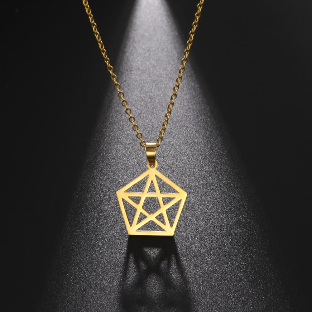 Cazador Pentagram Pentagonal Pendant Necklace for Women Heart Star Geometric Stainless Steel Chain Necklaces Jewelry Wholesale