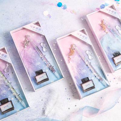 1Set Signature Pen Dream Catcher Pen End Handmade Glass Crystal Dip Pen with Ink for Decoration