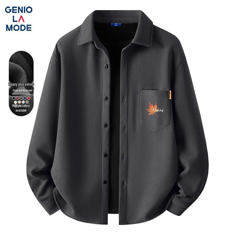 

GENIOLAMODE Men s Fleece-Lined Corduroy Long Sleeve Shirt M