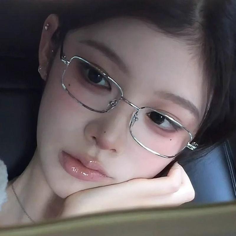 Harajuku Retro Silver Color Small Square Frame Glasses Women Metal Eyeglass Clear Reading Spectacle Blue Light Blocking Eyewear