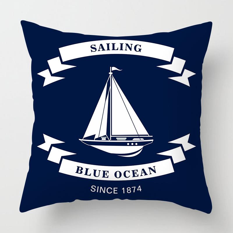 

Скандинавский темно-синий морской сериал с принтом, чехол для подушки, украшение для дома, гостиной, дивана, квадратная подушка, наволочка 40X40CM