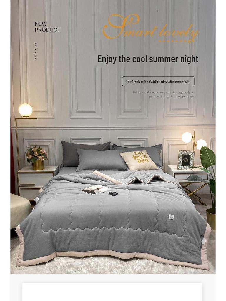 Soft Solid Color Cotton Summer Blanket - Cooling, Skin-Friendly, Lightweight Quilt