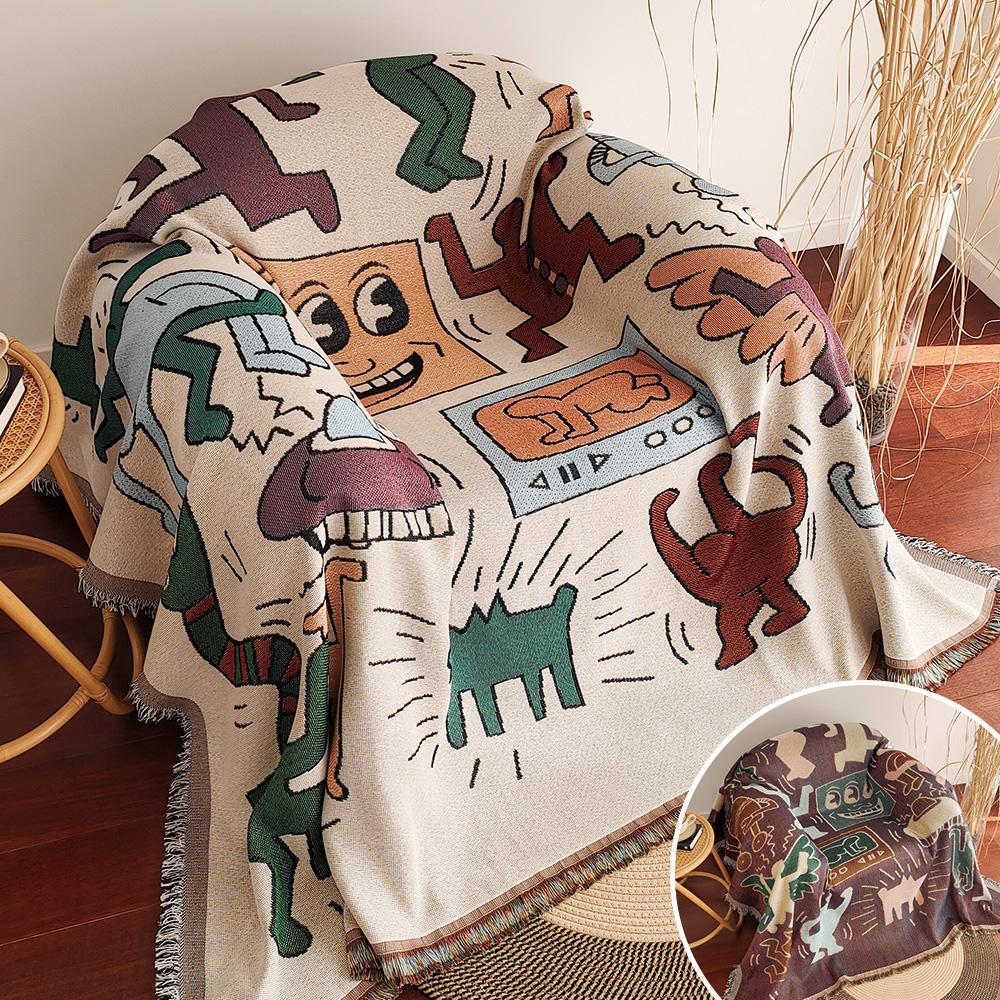 Graffiti Sofa Blanket, Fringed Throwing Blanket, Vintage Woven Tapestry Throwing Blanket, Living Room Dining Room Outdoor