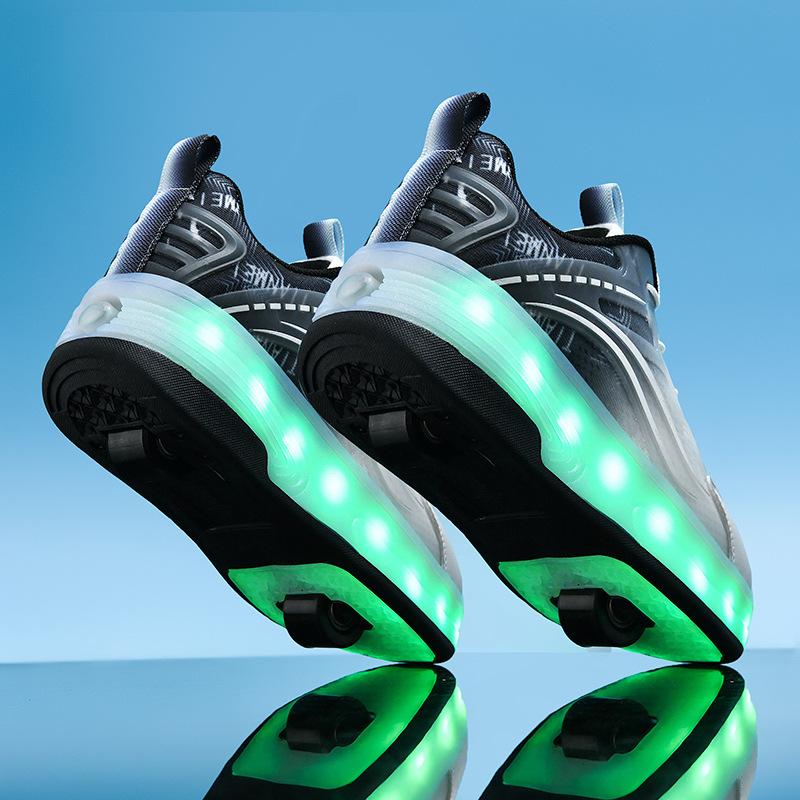 Runaway shoes girls shoes cute pink princess double wheel children's sneakers boys summer breathable flashing light roller skates