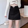 2023 Autumn Korean High Waist Slimming Brown PU Midi Skirt