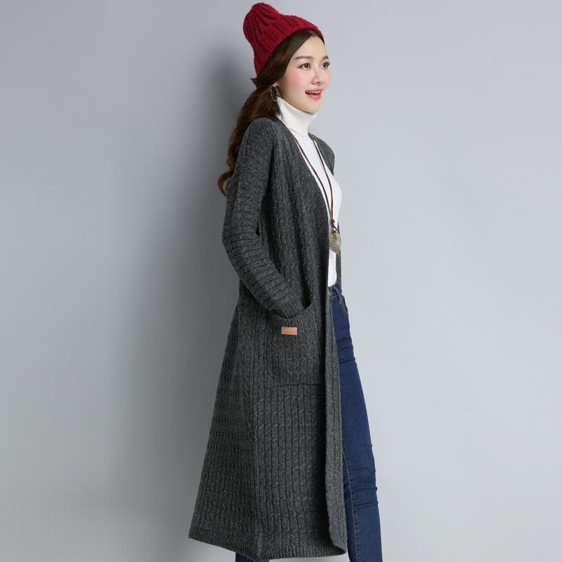 

Long Sweater Cardigan for Women Korean-style Loose Knitted Coat Stylish Spring and Autumn Long-sleeved Knitted Cardigan S серый