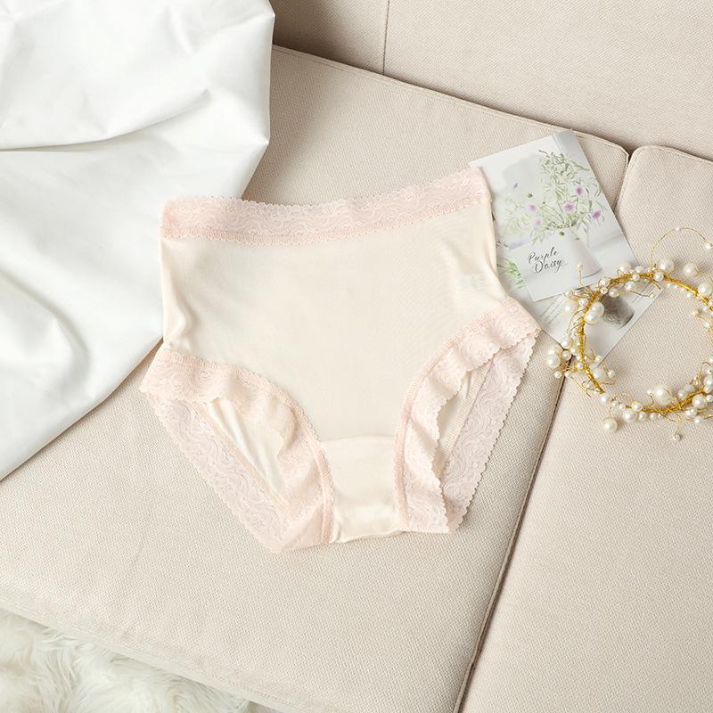 Seidenunterwäsche für Damen atmungsaktiv bequem aus Maulbeerseide Spitze sexy Übergröße nahtlos mittelhohe Taille Triangel-Slips
