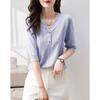 Demana Women's Silk-Wool Blend Half-Open Collar Knit Top