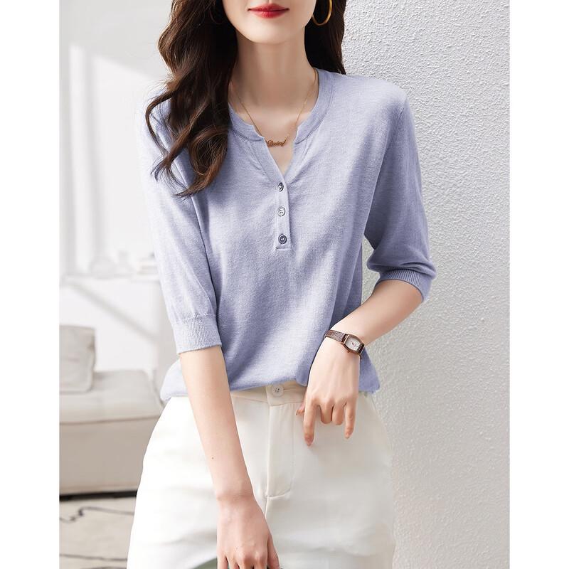 Demana Women's Silk-Wool Blend Half-Open Collar Knit Top