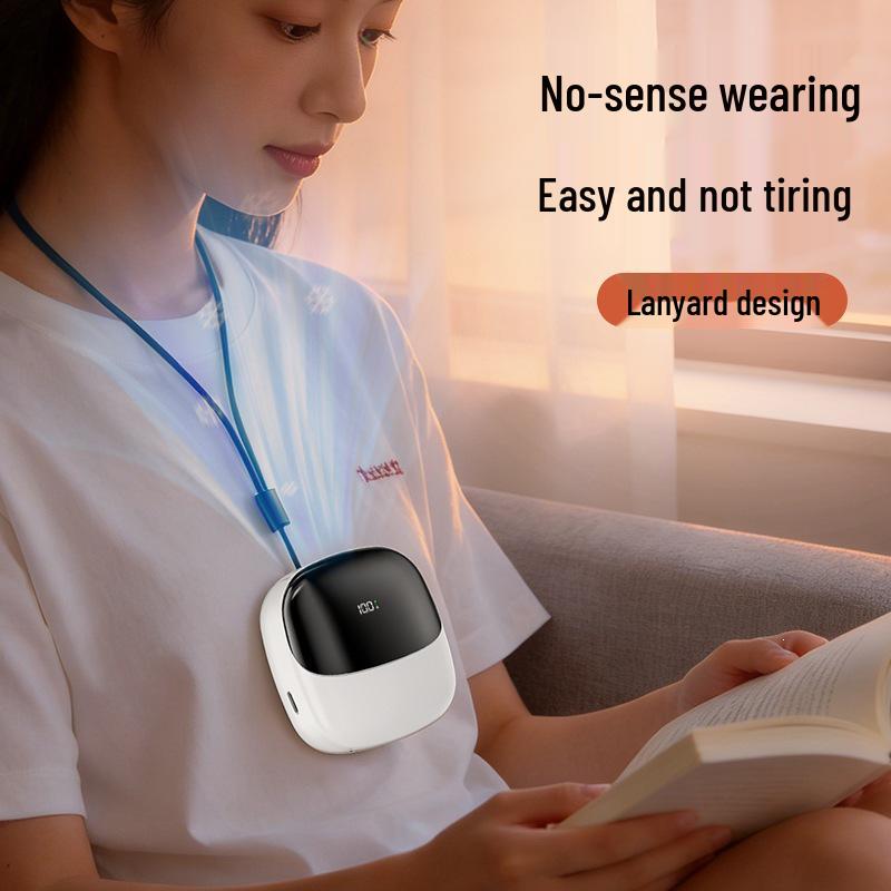 Neck and Waist-Hanging USB Mini Fan with Digital Display