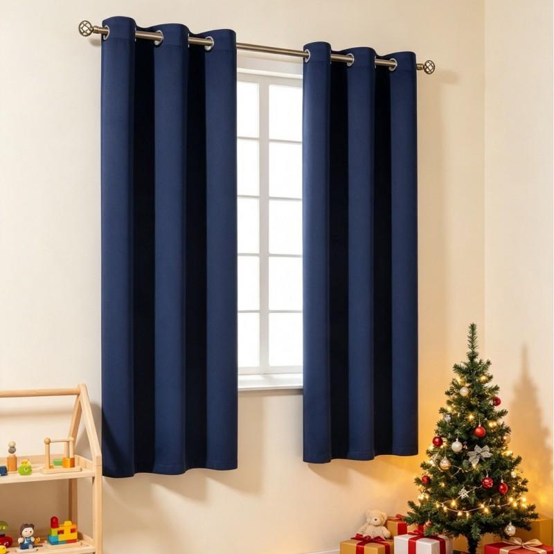 Solid Navy Blue Blackout Curtains Bedroom Living Room Modern Minimalist Style Rod Pocket Panel Set
