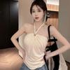 Summer New Spice Girl Wind Beaded Hemp Rope Neck Sling Vest Women's Design Halter Slim Top