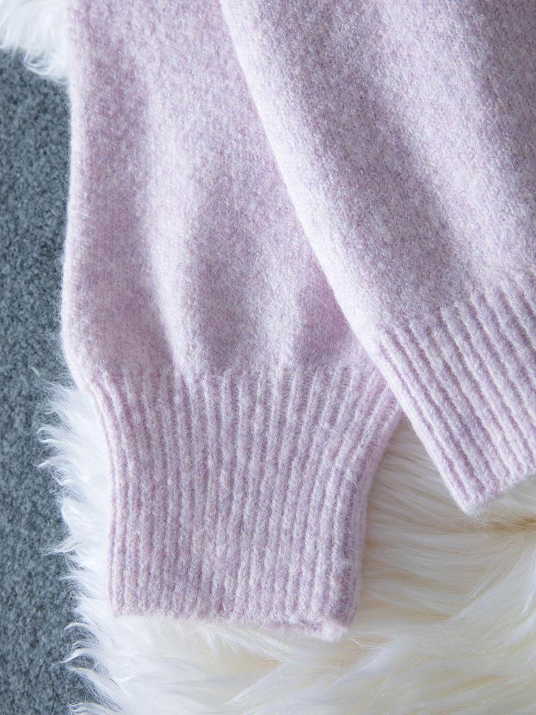 Elegante Damen-Strickjacke mit Knöpfen - Herbst/Winter Unifarbener Rundhals-Pullover