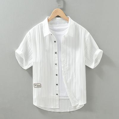 Summer Shirt Men's Short-sleeved Thin Ice Silk Texture Casual Loose Cardigan White Shirt