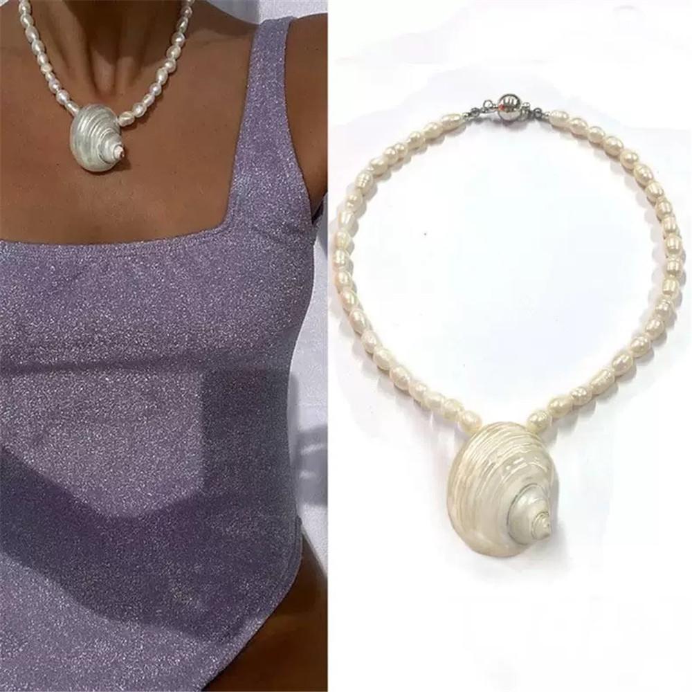 Retro Unique Natural Conch Shell Pendant Necklace Vacation Style Fashion Elegant Women's Jewelry Accessories