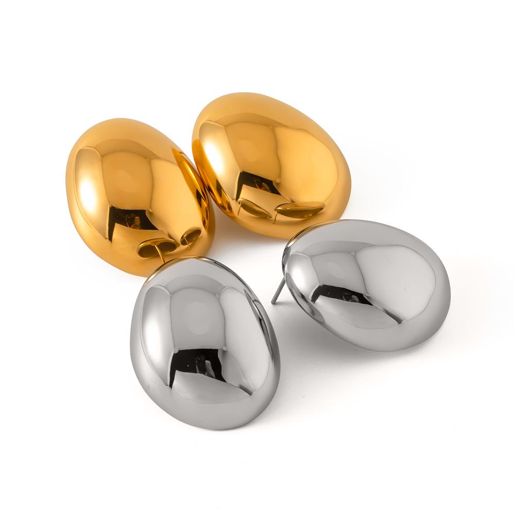 Minimalist Light Luxury Polished Oval Stud Earrings - Textured Gold & Silver, Skin-Friendly, New Jewelry for Women