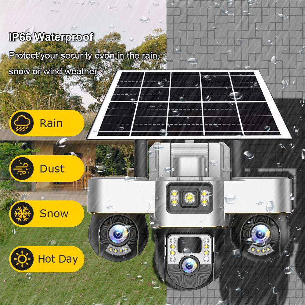 V380 PRO WiFi Solar Camera 3 PTZs Security Protection 15MP Home CCTV Cameras 3 Lens PIR Human Detection Outdoor Night Vision Surveillance