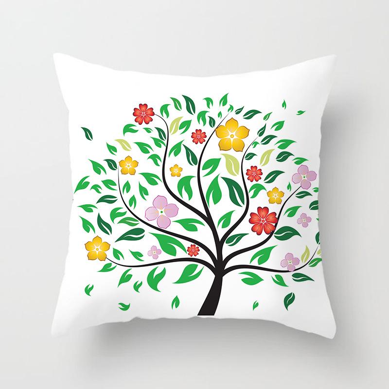Painted Tree Digital Printed Peach Skin Square Pillow Cushion Cover Home Furnishings
